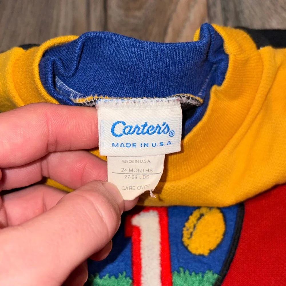Vintage Carters Toddler Sweatshirt 24M Red Yellow Color Block Football Made USA